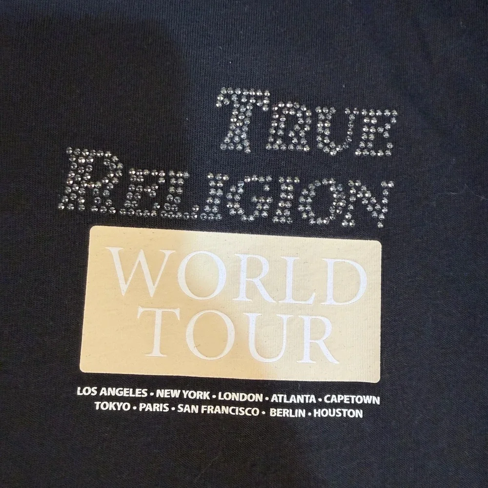 True Religion T-Shirt Mens M Crystal Poster Buddha Tee Jet Black 701581 NEW